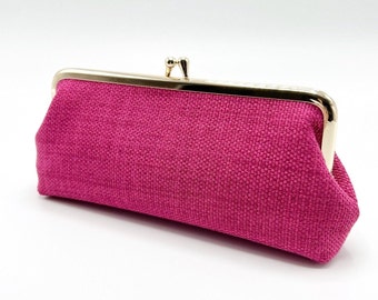Raspberry Pink Magenta Kiss Lock Clutch Purse/Clasp Coin Purse/Mother's Day Gift/Fuchsia Cosmetic Bag/ID Card Wallet/Eyeglasses Case