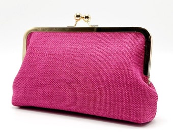 Raspberry Pink Magenta Woven Kiss Lock Clutch Purse/Wedding Clutch/Clasp Wallet/Travel Passport Wallet/Fuchsia Cosmetic Bag/Evening Clutch