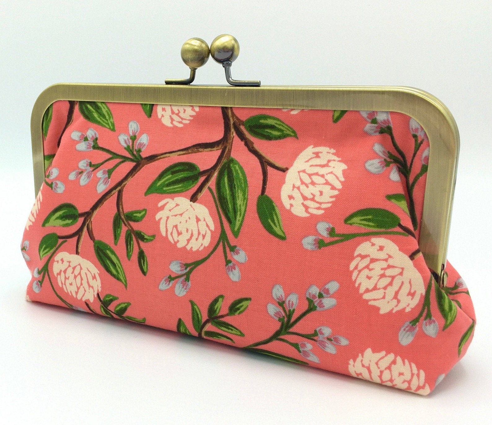 Floral Kiss lock Clutch Clasp purse Floral Cotton Cosmetic Etsy