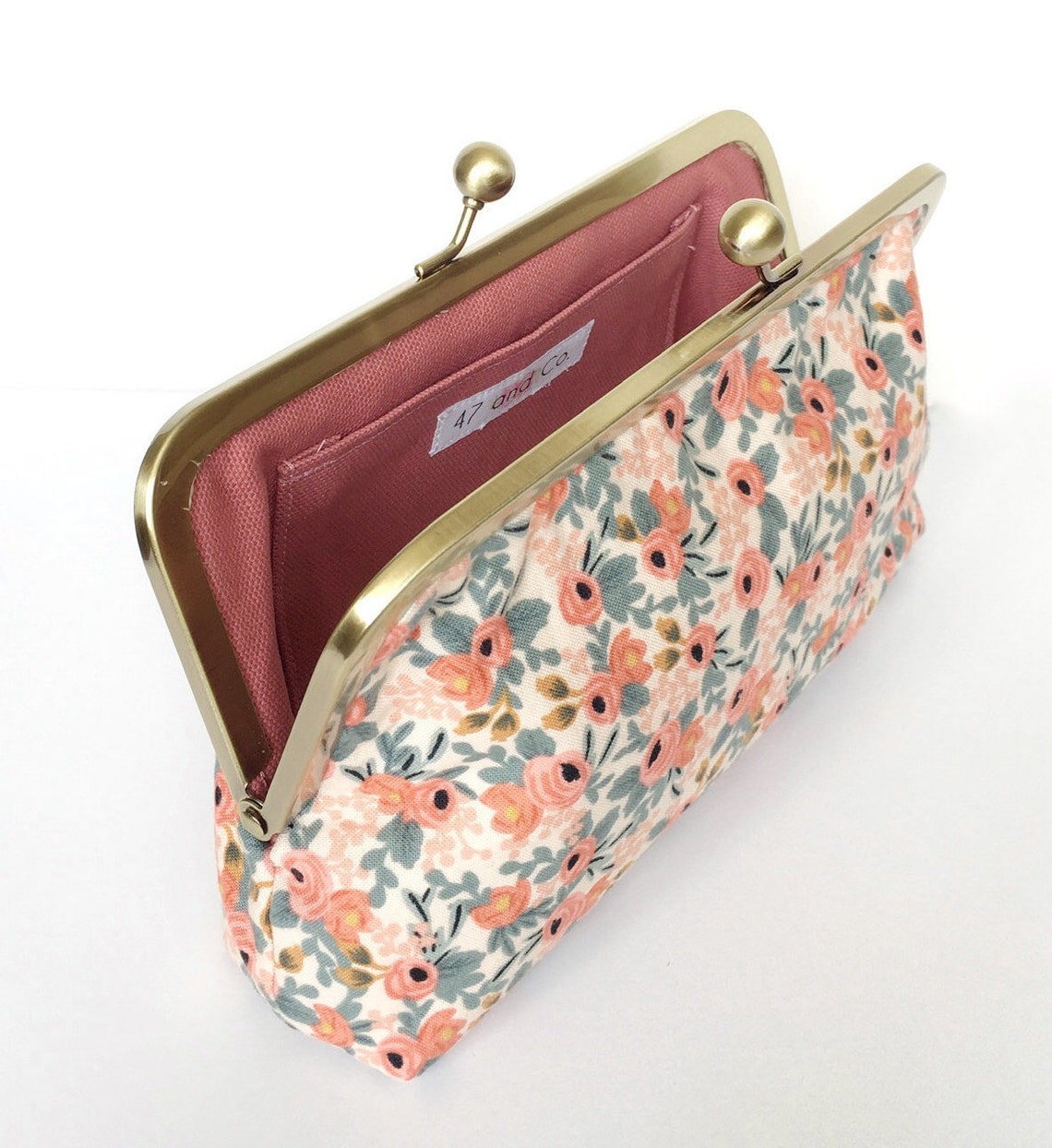 Floral Kiss Lock Clutch Pink Orange Floral Cosmetic bag Pink Etsy