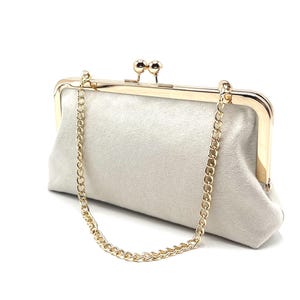 Champagne Vegan Suede Kiss Lock Clutch - Ivory Wedding Formal Evening Bag - Gift for Her