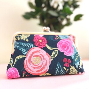 Rose Orange marine Floral Kiss Lock pochette avec fentes pour carte d'identité-porte-monnaie de mariage de mariée-passeport de voyage portefeuille-pochette cosmétique-cadeau pour elle