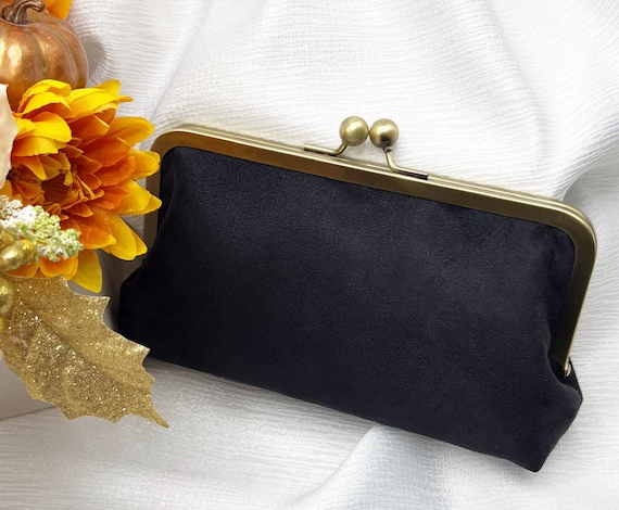 Black suede evening clutch sale