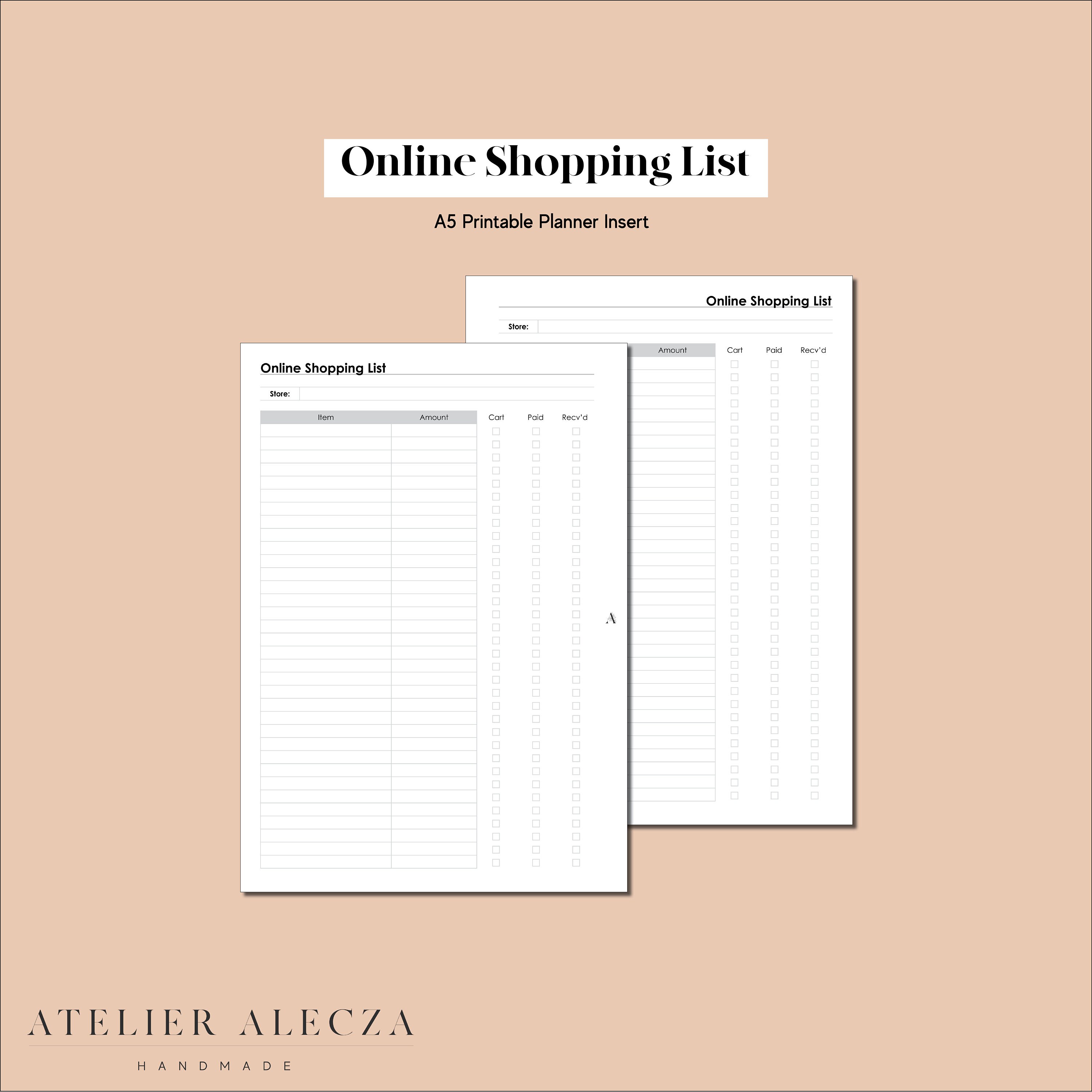 A5 Online Shopping List Printable Planner Insert Online Etsy