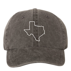 Texas Outline Embroidered Dad Hat, Pigment Dyed Unstructured  Hat, Texas Baseball Hat, Choose Your Hat Color! Choose Any Color Thread!