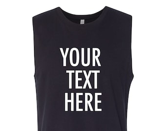 Tu texto aquí FRONT+BLACK Custom Unisex Jersey Muscle Tank Shirt, regalo para ella, regalo para él, personaliza tu propia camisa,