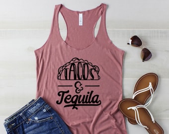Tacos And Tequila Women's Racerback Triblend Tank Top, Cinco De Mayo Tank Top Shirts, Cute Women's Tank Tops