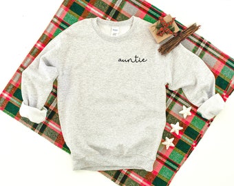 Auntie Script Left Chest Heavy Blend Crewneck Sweatshirt, Auntie Shirt, Gift For Auntie, Auntie Gift, Aunt Sweater, Gift For Aunt