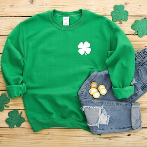 Shamrock Left Chest St Patrick's Day Heavy Blend Crewneck Sweatshirt, Funny St Patrick's Day, St Paddy's Day, Lucky, Green Beer,