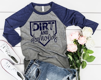 Dirt And Diamonds Three-Quarter Sleeve Baseball T-Shirt, Baseball Mom Shirt, Game Day Shirt, Gift. For Mom, Baseball Mom Tee, Women's Shirt