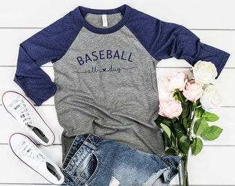 Baseball All Day Three-Quarter Sleeve Baseball T-Shirt, Baseball Mom, Game Day Shirt, Gift. For Mom, Sports Mom Shirts, Baseball Mom Tee