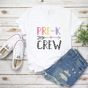 Pre K Crew Teacher V-Neck Shirt, Teacher Shirts, Gift For Teacher, Favorite Teacher Shirt, Teacher Appreciation Gift, Teacher Gift