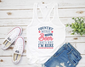 Country Music & Beer Patriotic Racerback Tank Top, Country Strong Tank, Country Music Festival, Country Concert Shirt, Country Festival Tank