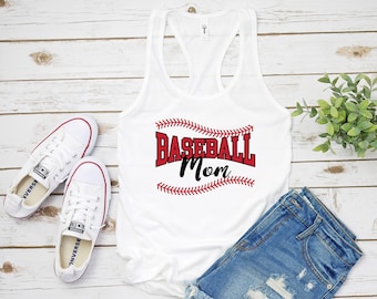 Baseball Mom Women's Racerback Tank Top Shirt, Baseball Stitches Tank Top, Game Day Shirt, Women's Baseball Tank Top, Gift For Baseball Mom