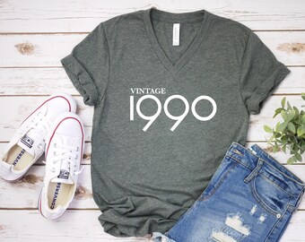 30th Birthday Gift Vintage 1990 Retro Colors V Neck Shirt Etsy