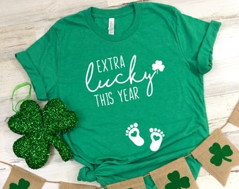 Extra lucky this year St Patrick's Day Shirt, St. Pattys day shirt, baby reveal, mom to be shirt, pregnant shirt, mom shirt, pregnancy shirt