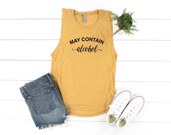 May Contain Wine Tank Top Women Funny Graphic Drinking Shirt Summer Sleeveless Tee Tops