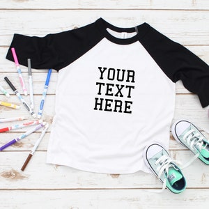Custom Text Here Front + Back Youth Three Quarter Sleeve Baseball T-Shirt, Custom Shirt, Create Your Own Custom Shirt, Personalized Shirts!