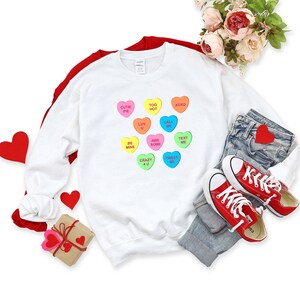 Conversation Hearts Heavy Blend Crewneck Sweater, Valentines Day Sweater, V Day Sweater, Teacher Sweater, V-Day Sweaters, Heart Sweaters