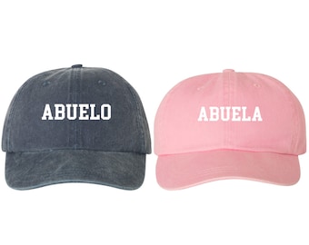 Abuelo & Abuela Unstructured Dad Hat Cap, Pigment Dyed Unstructured Baseball, Abuela, Abuelo, New Grandparents, Choose Your Hat Color!
