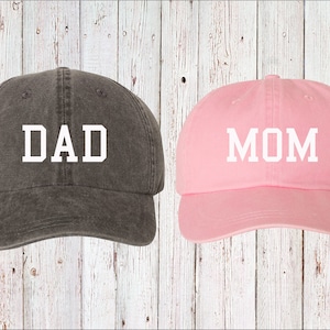 Mom & Dad Unstructured Dad Hat Cap, Pigment Dyed Unstructured Baseball Cap, Baby Announcement, Mom And Dad To Be, Choose Your Hat Color!