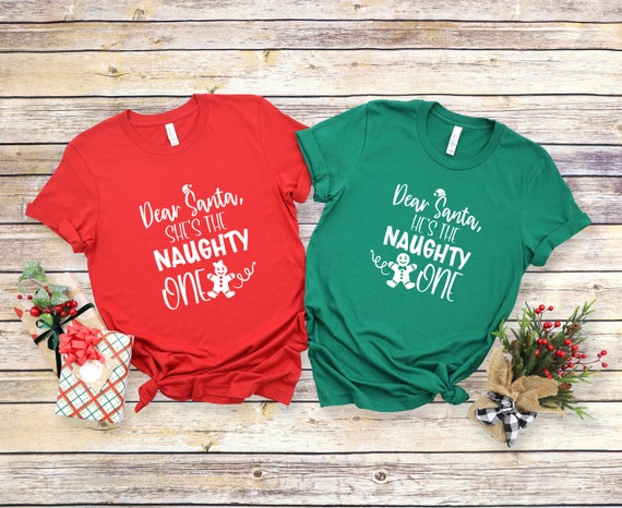 Naughty - Christmas Couples Matching Festive Holiday Novelty T-Shirt Naughty - Christmas Couples Matching Festive Holiday Novelty T-Shirt
