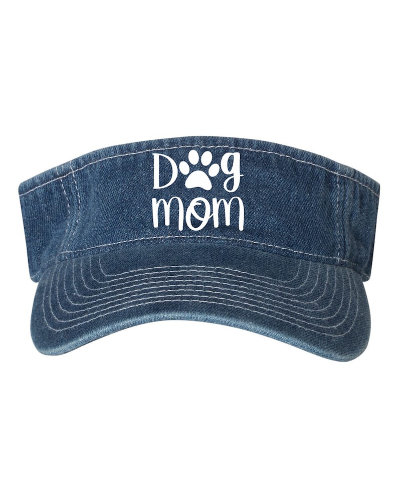 Dog Mom With Paw Print Denim Visor Hat Dog Lover Sun Visor Etsy