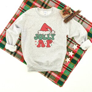 Jolly AF Groovy Heavy Blend Sudadera Crewneck, Suéter De Navidad, Sudadera Divertida De Navidad, Suéter De Navidad, Suéter Alegre de Navidad