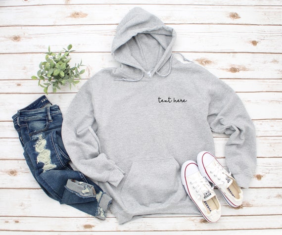 Custom Text Left Chest Script Heavy Blend Hooded Sweatshirt Hoodie, Your  Custom Script Text Here, Custom Crewneck, Custom Gift 12 Colors 