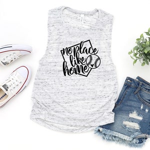 No Place Like Home Flowy Muscle Tank Top, Baseball Game Day Shirt, Baseball Mom, Baseball Shirt, Baseball Mom Shirt, Baseball Mom Baseball