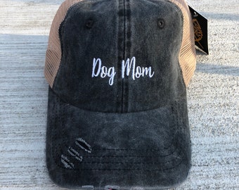 Dog Mom Embroidered Hat, Fur Mama, Dog Lovers, Dog Mama, Pigment Dyed Mesh Baseball Cap, Choose Your Hat Color! Choose Any Color Thread!