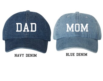 Mom & Dad EMBROIDERED Denim Dad Hat Cap, Unstructured Baseball
