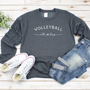 SCRIPT Volleyball All Day Heavy Blend Crewneck Sweatshirt, Volleyball Mom Sweater, Volleyball Game Day, Volleyball Love, Volleyball Sweater