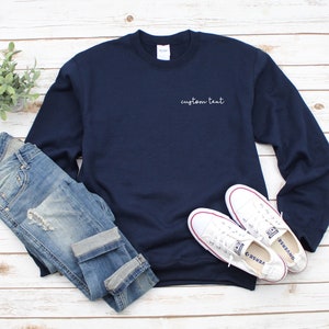 Custom Script Text Left Chest Heavy Blend Crewneck Sweatshirt, Custom Text, Left Chest Custom, Your Text Here, Custom Crewneck, Custom Gift