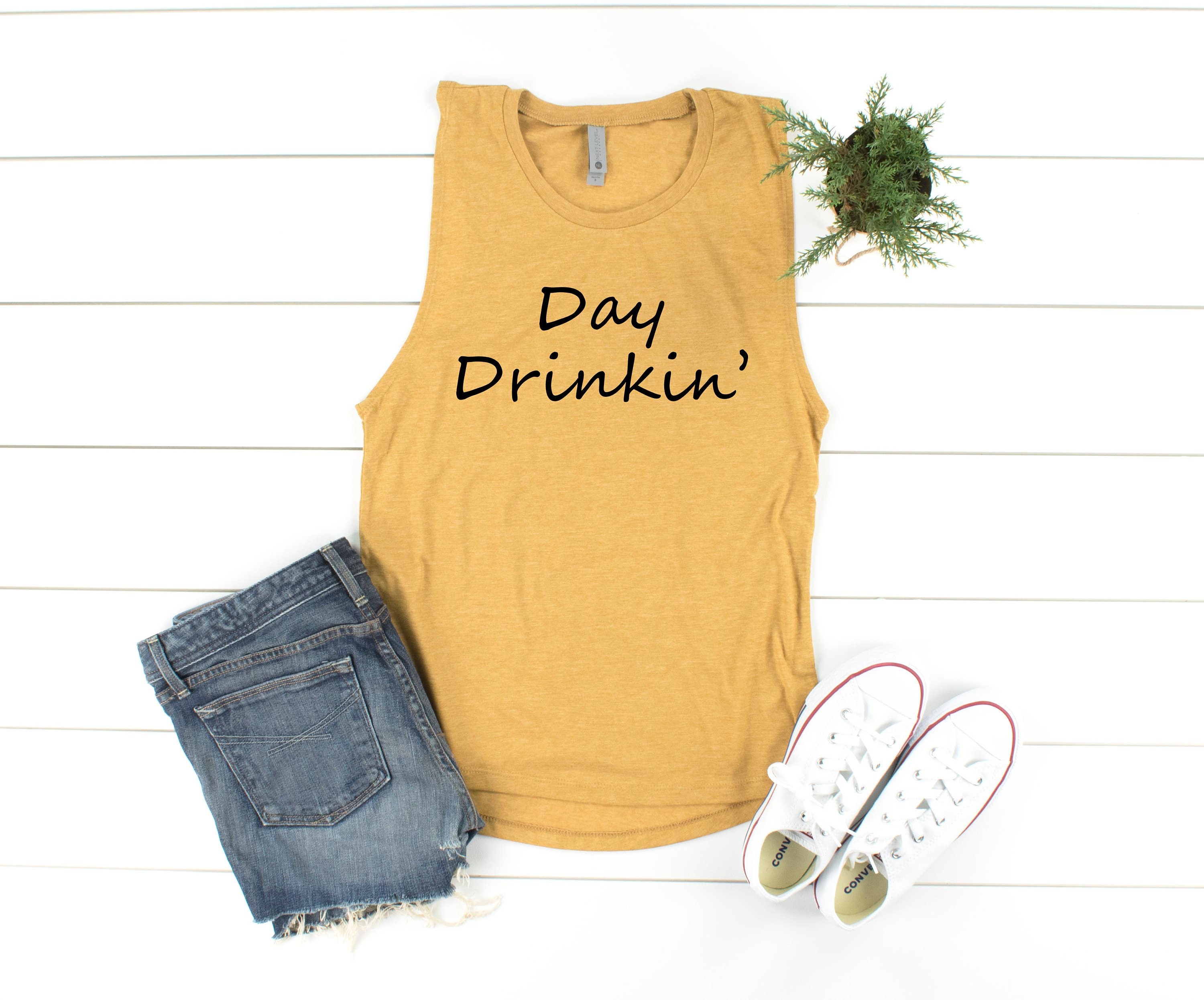 Women's "You Had Me At Day Drinking" Tank Top - Funny Drinking Shirt, Cotton Blend - View #5