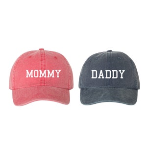 Mommy & Daddy Unstructured Dad Hat Cap, Pigment Dyed Adjustable Baseball Cap, Baby Announcement, Mom And Dad To Be, Choose Your Hat Color!