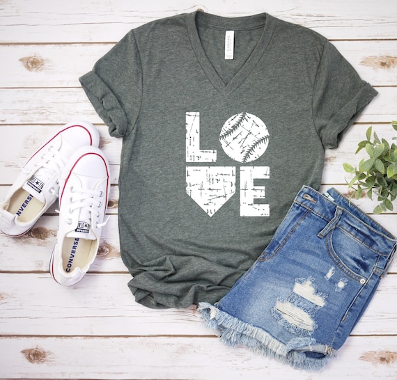 LOVE Baseball Distressed Unisex V-neck 