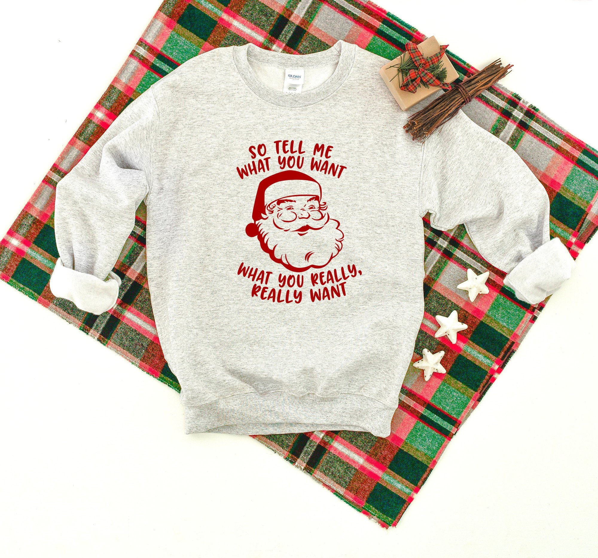 Santa Tell Me What You Want Heavy Blend Crewneck Sweatshirt, Funny