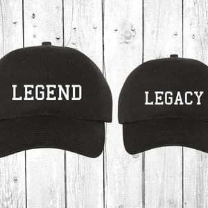 Legend + Legacy Matching Father and Son Baseball Dad Hats, Youth Hat, Kids Hat, Matching Dad and Son Dad Hats. Fathers Day Gift