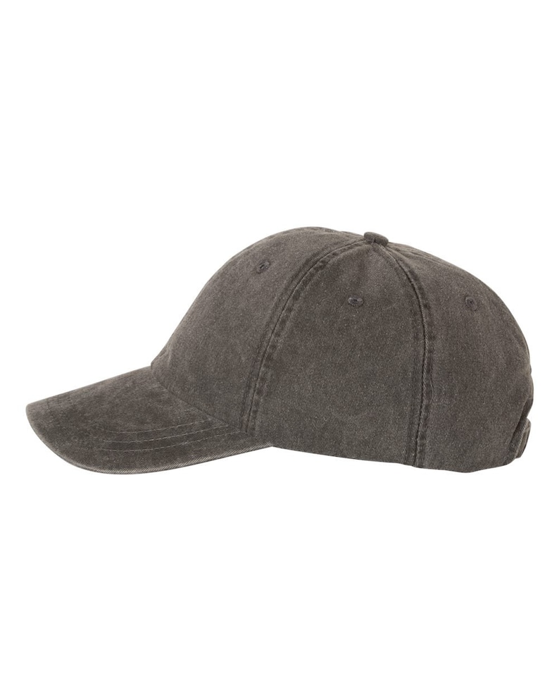 May include: A dark gray baseball cap with a curved brim. The cap is made of a soft, textured fabric and features a button on top. The hat is a classic style, suitable for casual wear.