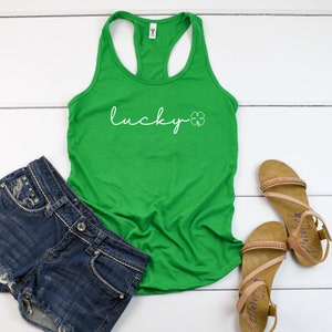St Patrick&#39;s Day, Lucky Script Women&#39;s Racerback Tank Top Shirt, Funny St Patrick&#39;s Day Tank Top, St Paddy&#39;s Day Shirt, Lucky, St. Patrick&#39;s