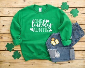 One Lucky Auntie St Patrick's Day Heavy Blend Crewneck Sweatshirt, Lucky Auntie, St Patrick's Day, St Paddy's Day, Lucky, Gift For Auntie