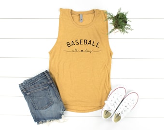 Baseball All Day Women's Festival Muscle Tank Top Shirt, Baseball Mom, Game Day Shirt, Baseball Mom, Baseball Shirt, Baseball Shirts