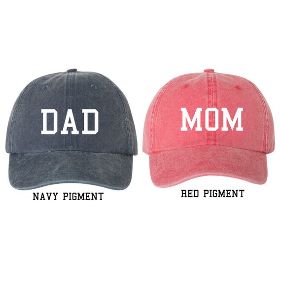 Navy and Red Pigment Dyed Ameritrends Mom and Dad Baby Announcement Dad Hat Cap Couples Hats New