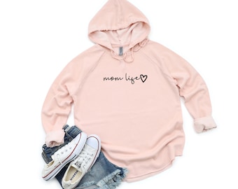 Mom Life Heart Script Light Weight Hooded Sweatshirt, Hoodie for Mom, Mom Sweater, Mom Gift, Mom Hoodie, Mom Sweater, Mom Life, Cool Mom