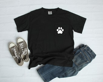 Dog Paw Pocket T-Shirt Tee, Comfort Colors Shirts, Dog Paw Shirts, Dog Shirt, Dog Shirts, Dog Paw Shirts, More Colors Available!