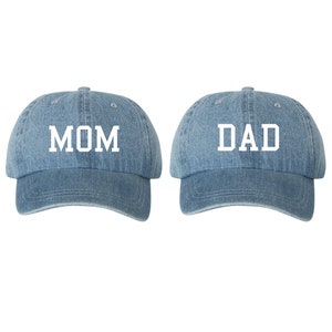 Mom & Dad EMBROIDERED Denim Dad Hat Cap, Unstructured Baseball Hats Caps, Baby Announcement, Mom And Dad To Be, 2 Colors To Choose From!