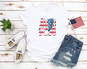 4th Of July Shirt, America Lightning Bolt Unisex T-Shirt, 4th of July Shirt, Fourth Of July Shirt Shirt For Independence Day Patriotic Shirt