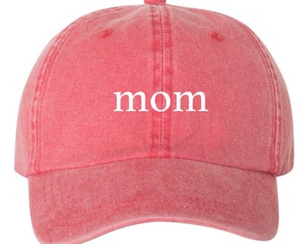 mom Lowercase EMBROIDERED Unstructured Dad Hat Cap, Pigment Dyed Baseball Cap, Baby Announcement, Mom Dad To Be, Choose Hat Color!