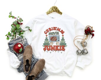 Christmas Movie Junkie Heavy Blend Crewneck Sweatshirt, Christmas Sweater, Funny Holiday, Funny Christmas, Christmas Movies, Christmas Gift